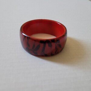 Vintage bracelet fishnet black and red 1980s wide bangle costume jewelry goth